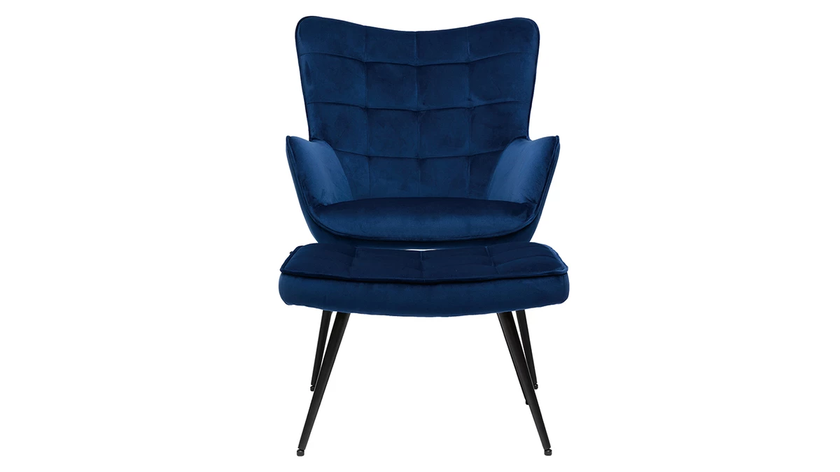 Fauteuil Avec Repose-pieds Design En Tissu Velours Bleu Foncé Et Métal Noir MOOD - Miliboo & Stéphane Plaza 3 Fauteuil Avec Repose-pieds Design En Tissu Velours Bleu Foncé Et Métal Noir MOOD - Miliboo & Stéphane Plaza