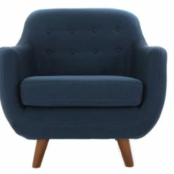 Fauteuil Déhoussable En Tissu Bleu Foncé Et Bois Foncé YNOK