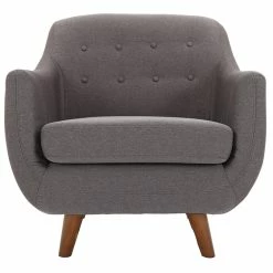 Fauteuil Déhoussable En Tissu Gris Anthracite Et Bois Foncé YNOK