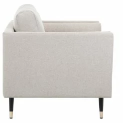 Fauteuil Design En Tissu Beige Naturel, Bois Noir Et Métal Doré STING -Canapé Soldes fauteuil design en tissu beige naturel bois noir et metal dore sting 53963 63d38a5312fde 1200 675