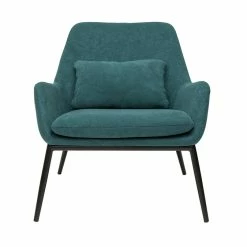 Fauteuil Design En Tissu Effet Velours Bleu Canard Et Métal Noir MAXINE