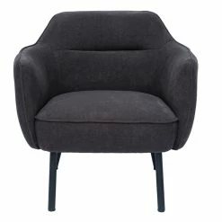 Fauteuil Design En Tissu Effet Velours Gris Foncé Et Métal Noir LAURENS
