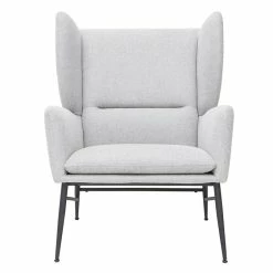 Fauteuil Design En Tissu Effet Velours Texturé Gris Clair Et Métal Noir COME