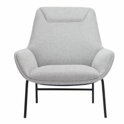 Fauteuil Design En Tissu Effet Velours Texturé Gris Clair Et Métal Noir MARCEAU