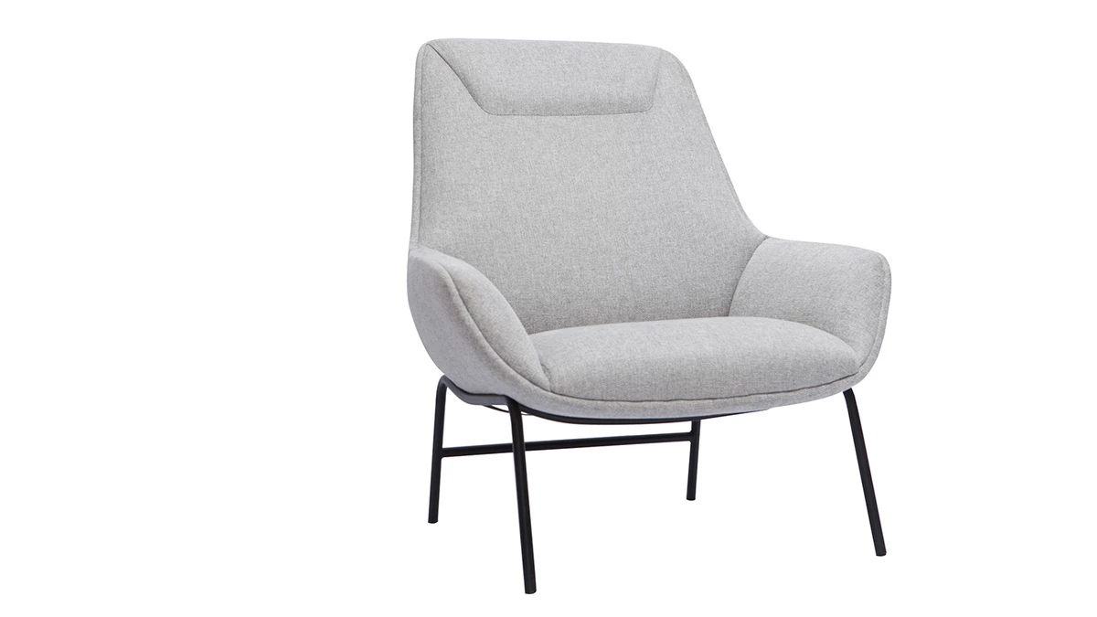 Fauteuil Design En Tissu Effet Velours Texturé Gris Clair Et Métal Noir MARCEAU 4 Fauteuil Design En Tissu Effet Velours Texturé Gris Clair Et Métal Noir MARCEAU – Image 2