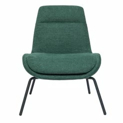 Fauteuil Design En Tissu Effet Velours Texturé Vert Et Métal Noir GILLY