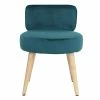 Fauteuil Design En Tissu Velours Bleu Canard Et Bois Clair TANAKA