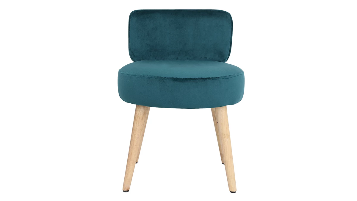 Fauteuil Design En Tissu Velours Bleu Canard Et Bois Clair TANAKA 3 Fauteuil Design En Tissu Velours Bleu Canard Et Bois Clair TANAKA