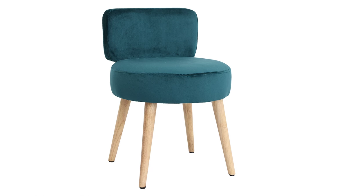 Fauteuil Design En Tissu Velours Bleu Canard Et Bois Clair TANAKA 4 Fauteuil Design En Tissu Velours Bleu Canard Et Bois Clair TANAKA – Image 2
