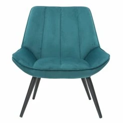 Fauteuil Design En Tissu Velours Bleu Pétrole Et Métal Noir BILLIE