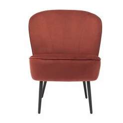 Fauteuil Design En Tissu Velours Rouge Tomette Et Métal Noir AMANITA