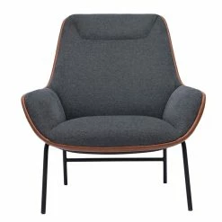 Fauteuil Design Marron Avec Tissu Effet Velours Texturé Gris Foncé Et Métal Noir MARCEAU