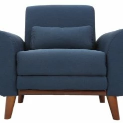 Fauteuil En Tissu Bleu Foncé Et Bois Foncé EKTOR