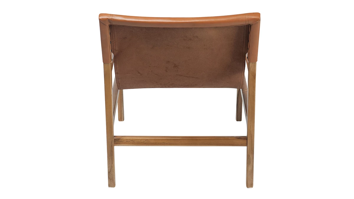 Fauteuil Ethnique Bois Teck Massif Et Cuir Marron CHILLY 6 Fauteuil Ethnique Bois Teck Massif Et Cuir Marron CHILLY – Image 4