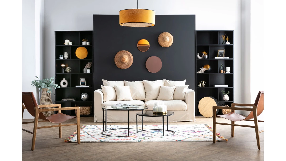 Fauteuil Ethnique Bois Teck Massif Et Cuir Marron CHILLY 8 Fauteuil Ethnique Bois Teck Massif Et Cuir Marron CHILLY – Image 6