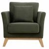 Fauteuil Scandinave Déhoussable En Tissu Effet Velours Kaki Et Bois Clair OSLO