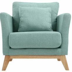 Fauteuil Scandinave Déhoussable En Tissu Vert Lagon Et Bois Clair OSLO