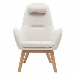 Fauteuil Scandinave En Tissu Beige Et Bois Clair MANIA