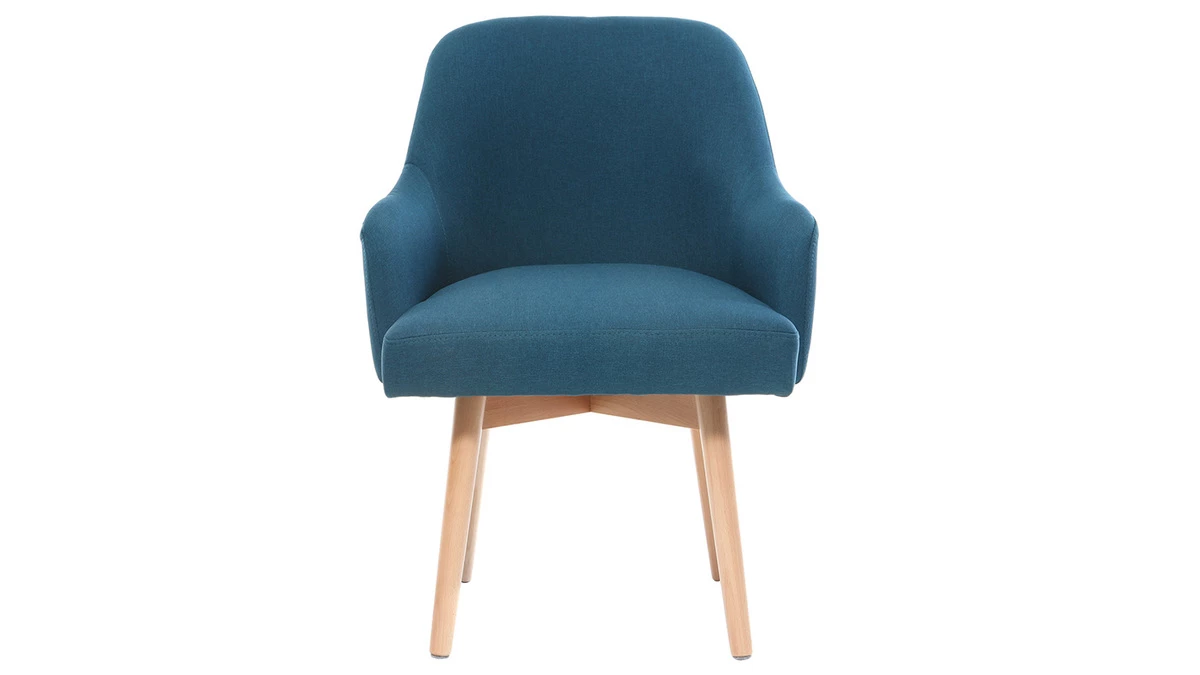 Fauteuil Scandinave En Tissu Bleu Canard Et Bois Clair MONA 3 Fauteuil Scandinave En Tissu Bleu Canard Et Bois Clair MONA