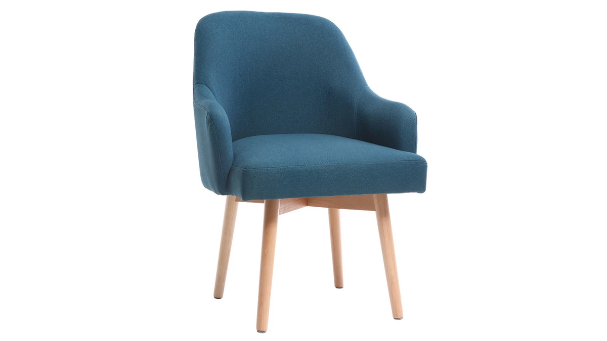 Fauteuil Scandinave En Tissu Bleu Canard Et Bois Clair MONA 4 Fauteuil Scandinave En Tissu Bleu Canard Et Bois Clair MONA – Image 2