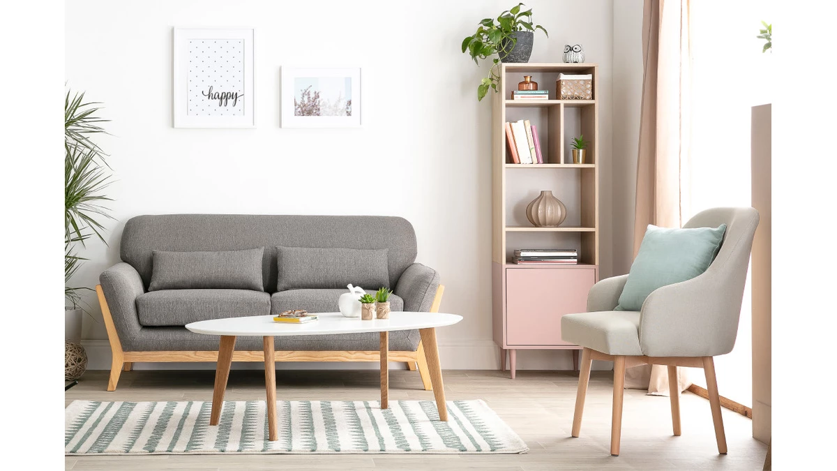 Fauteuil Scandinave En Tissu Bleu Canard Et Bois Clair MONA 7 Fauteuil Scandinave En Tissu Bleu Canard Et Bois Clair MONA – Image 5