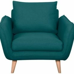 Fauteuil Scandinave En Tissu Bleu Paon Et Bois Clair CREEP