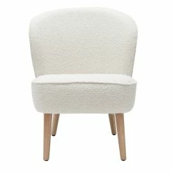 Fauteuil Scandinave En Tissu Effet Laine Bouclée écru Et Bois Clair AMANITA