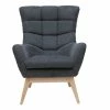 Fauteuil Scandinave En Tissu Effet Velours Texturé Gris Foncé Et Bois Clair BRODY