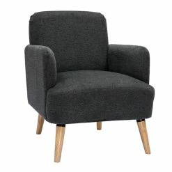 Fauteuil Scandinave En Tissu Effet Velours Texturé Gris Foncé Et Bois Clair ISKO