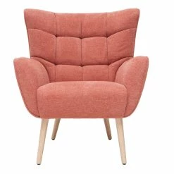 Fauteuil Scandinave En Tissu Effet Velours Texturé Terracotta Et Bois Clair AVERY - Miliboo & Stéphane Plaza