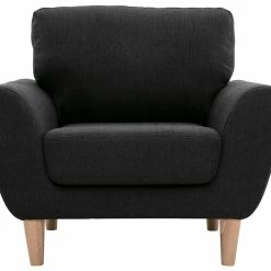 Fauteuil Scandinave En Tissu Gris Anthracite Et Bois Clair ALICE