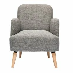 Fauteuil Scandinave En Tissu Gris Clair Et Bois Clair ISKO