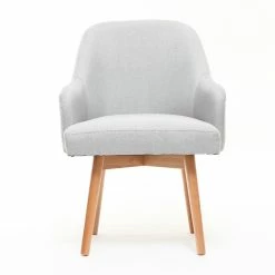 Fauteuil Scandinave En Tissu Gris Clair Et Bois Clair MONA