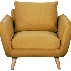 Fauteuil Scandinave En Tissu Jaune Cumin Et Bois Clair CREEP