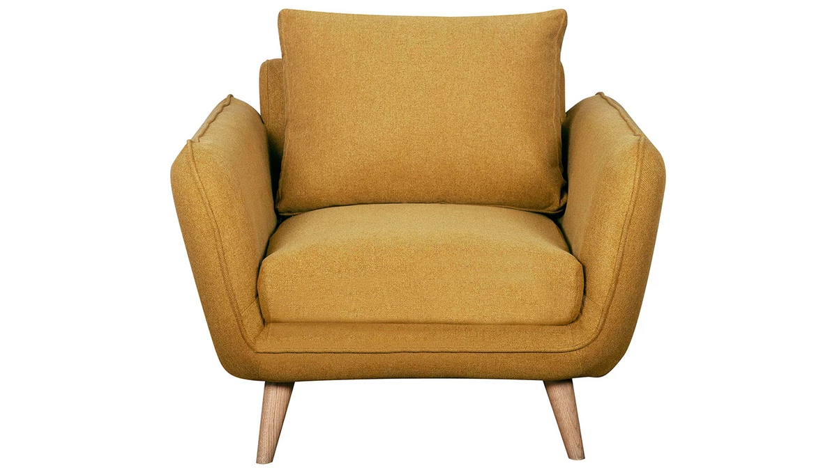 Fauteuil Scandinave En Tissu Jaune Cumin Et Bois Clair CREEP 3 Fauteuil Scandinave En Tissu Jaune Cumin Et Bois Clair CREEP