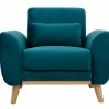 Fauteuil Scandinave En Tissu Velours Bleu Pétrole Et Bois Clair EKTOR