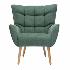 Fauteuil Scandinave Tissu Effet Velours Texturé Vert Foncé Et Hévéa Massif AVERY