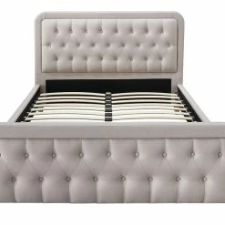 Lit 2 Places 140x200 Cm En Tissu Beige Capitonné KRISTEN