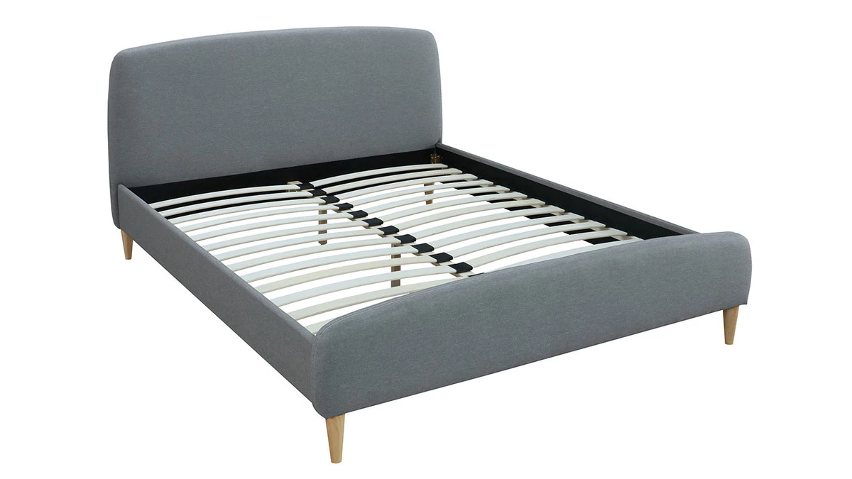 Lit 2 Places 140x200 Cm En Tissu Gris NIELS 4 Lit 2 Places 140x200 Cm En Tissu Gris NIELS – Image 2