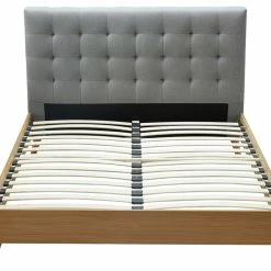 Lit 2 Places 140x200cm En Bois Et Tissu Gris LYNN