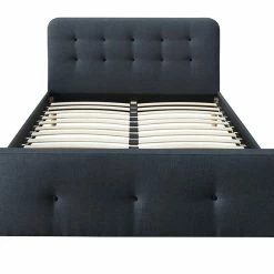 Lit 2 Places 160x200 Cm En Tissu Gris Foncé Capitonné HOLSEN