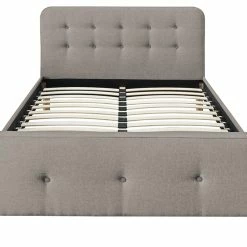 Lit 2 Places 160x200cm En Tissu Beige Capitonné HOLSEN