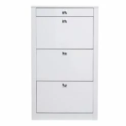 Meuble à Chaussures Design Blanc Laqué Brillant L70 Cm DEVA