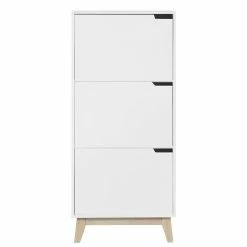 Meuble De Rangement Blanc Et Bois Clair 3 Portes L60 Cm LEENA