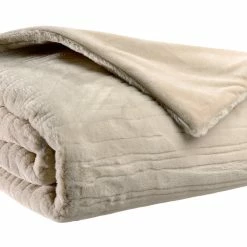 Plaid Doux Rayé En Polyester Coloris Lin 140 X 180 CHAM