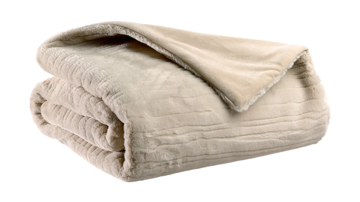 Plaid Doux Rayé En Polyester Coloris Lin 140 X 180 CHAM 3 Plaid Doux Rayé En Polyester Coloris Lin 140 X 180 CHAM