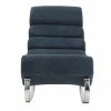 Rocking Chair Design En Tissu Effet Velours Bleu Et Acier Chromé TAYLOR