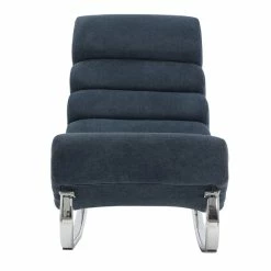 Rocking Chair Design En Tissu Effet Velours Bleu Et Acier Chromé TAYLOR