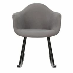 Rocking Chair Design En Tissu Effet Velours Gris Et Métal Noir MAMBO