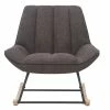 Rocking Chair Design En Tissu Effet Velours Gris Foncé, Métal Noir Et Bois Clair BILLIE